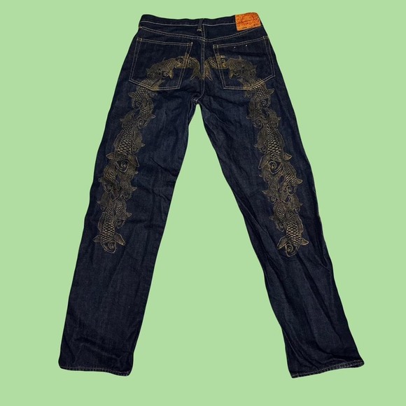 EARLY 2000’s JAPANESE DENIM EVISU “BIG M” KOI DARK DENIM PANTS 36x36 - Picture 1 of 5